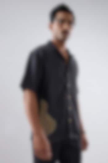 Black Tencel Denim Embroidered Summer Shirt by Raw & Rustic by Niti Bothra Men at Pernia's Pop Up Shop