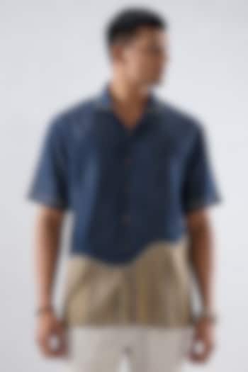 Dark Blue Tencel Denim Embroidered Summer Shirt by Raw & Rustic by Niti Bothra Men at Pernia's Pop Up Shop