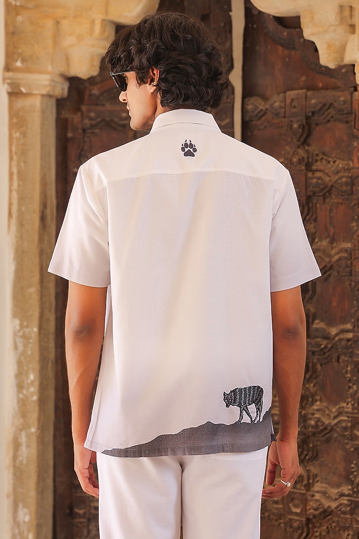 White Linen & Tencel Embroidered Summer Shirt by Raw & Rustic by Niti Bothra Men at Pernia's Pop Up Shop