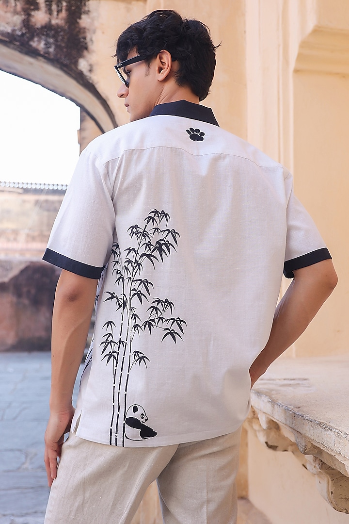 White Linen & Tencel Embroidered Summer Shirt by Raw & Rustic by Niti Bothra Men at Pernia's Pop Up Shop