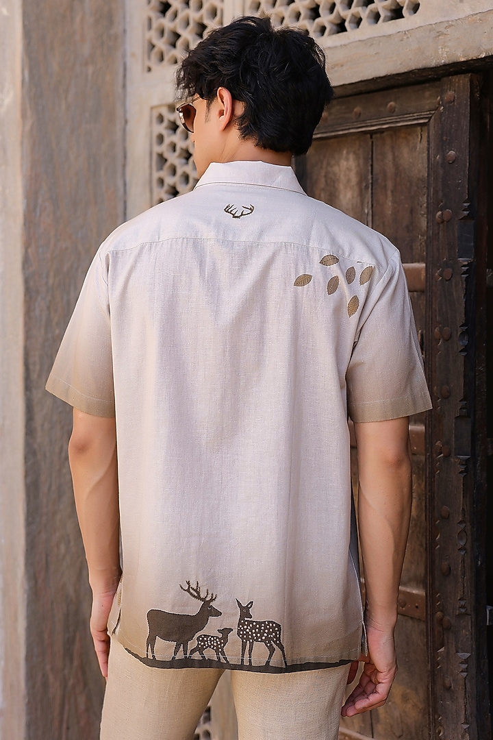 Ivory Linen & Tencel Embroidered Summer Shirt by Raw & Rustic by Niti Bothra Men at Pernia's Pop Up Shop