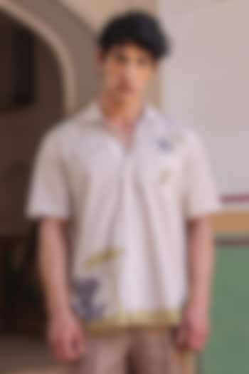 Ivory Linen & Tencel Embroidered Summer Shirt by Raw & Rustic by Niti Bothra Men at Pernia's Pop Up Shop