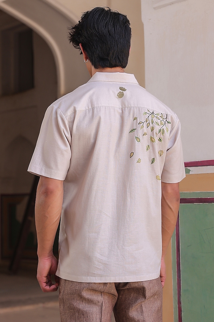 Ivory Linen & Tencel Embroidered Summer Shirt by Raw & Rustic by Niti Bothra Men at Pernia's Pop Up Shop