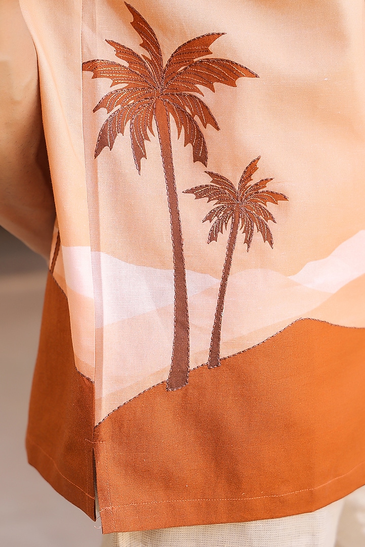 Mustard Linen & Tencel Embroidered Summer Shirt by Raw & Rustic by Niti Bothra Men at Pernia's Pop Up Shop