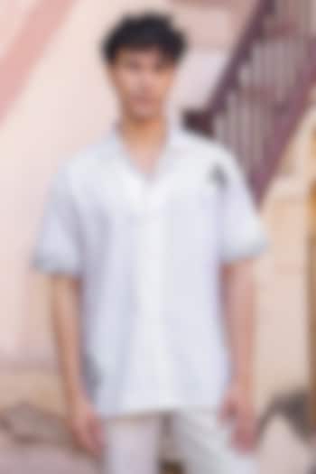 Ivory Linen & Tencel Embroidered Summer Shirt by Raw & Rustic by Niti Bothra Men at Pernia's Pop Up Shop
