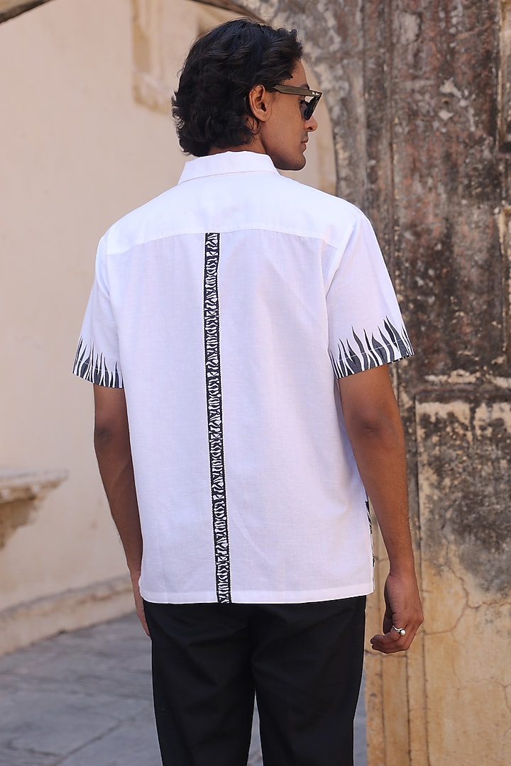White Linen & Tencel Embroidered Summer Shirt by Raw & Rustic by Niti Bothra Men at Pernia's Pop Up Shop