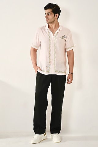 Pink Linen Tencel Shirt by Raw & Rustic by Niti Bothra Men
