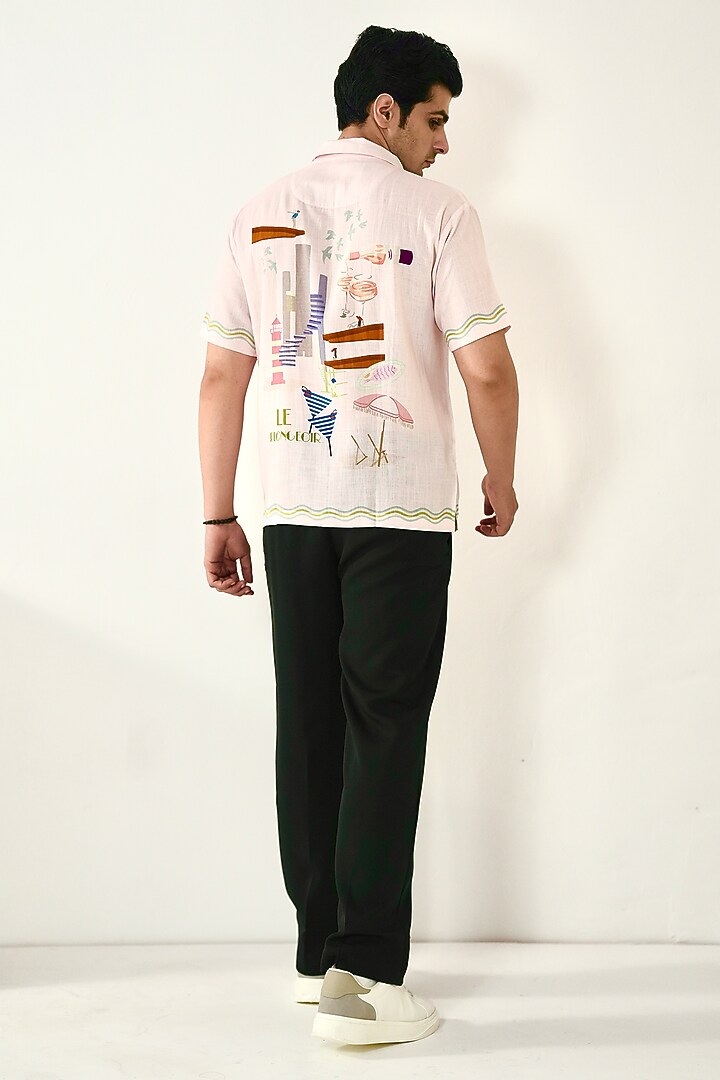 Pink Linen Tencel Summer Shirt by Raw & Rustic by Niti Bothra Men at Pernia's Pop Up Shop