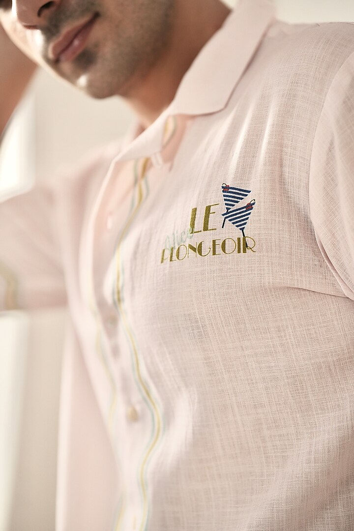 Pink Linen Tencel Summer Shirt by Raw & Rustic by Niti Bothra Men at Pernia's Pop Up Shop