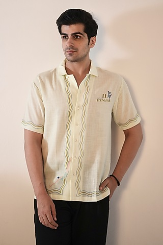 Green Linen Tencel Shirt by Raw & Rustic by Niti Bothra Men