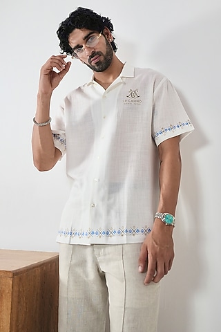 White Linen Tencel Shirt by Raw & Rustic by Niti Bothra Men