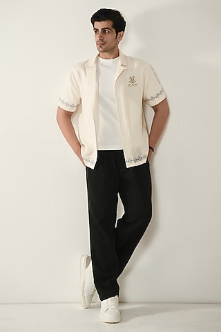 Beige Linen Tencel Shirt by Raw & Rustic by Niti Bothra Men