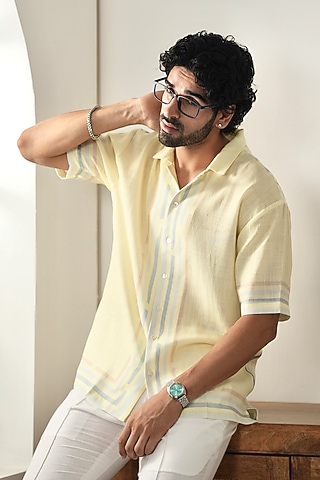 Yellow Linen Tencel Shirt by Raw & Rustic by Niti Bothra Men