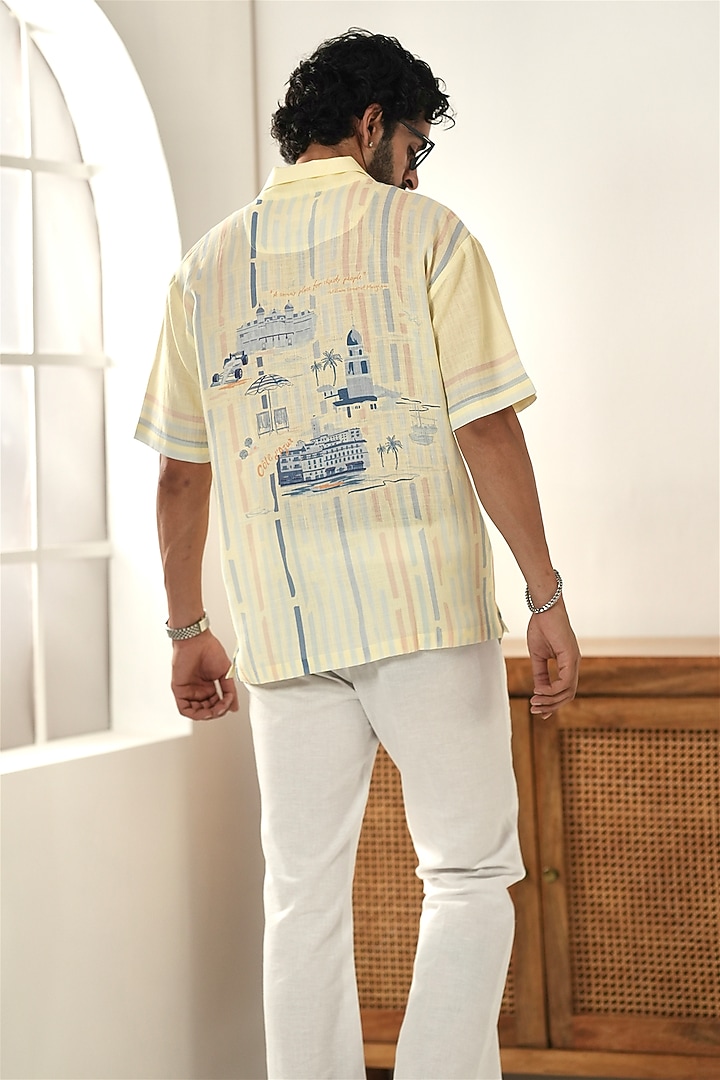 Yellow Linen Tencel Summer Shirt by Raw & Rustic by Niti Bothra Men at Pernia's Pop Up Shop