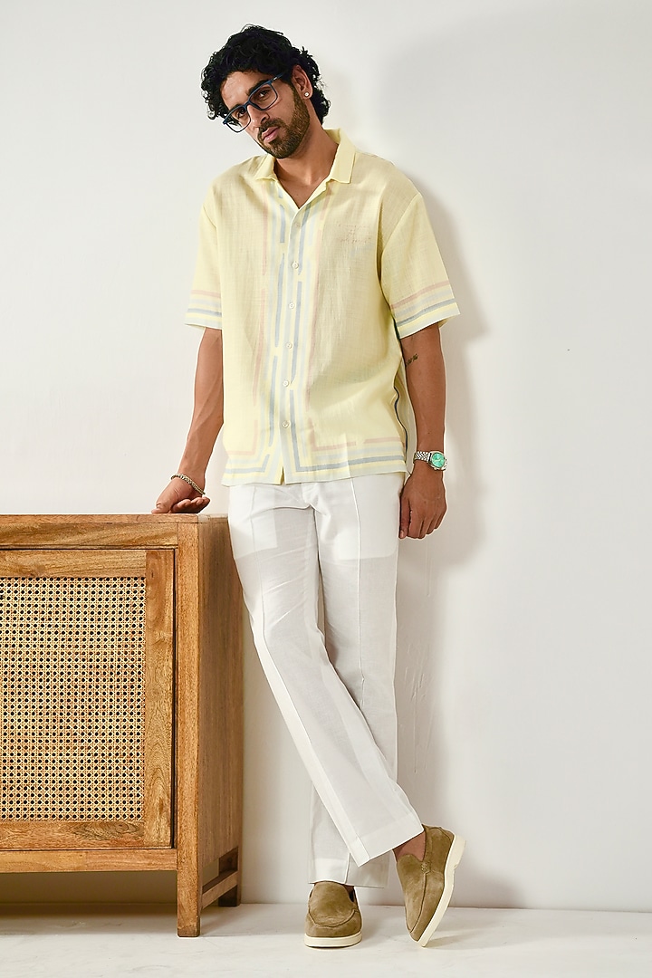 Yellow Linen Tencel Summer Shirt by Raw & Rustic by Niti Bothra Men at Pernia's Pop Up Shop