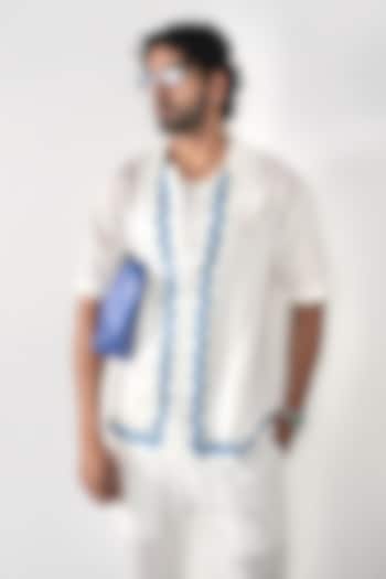 White Linen Tencel Summer Shirt by Raw & Rustic by Niti Bothra Men at Pernia's Pop Up Shop