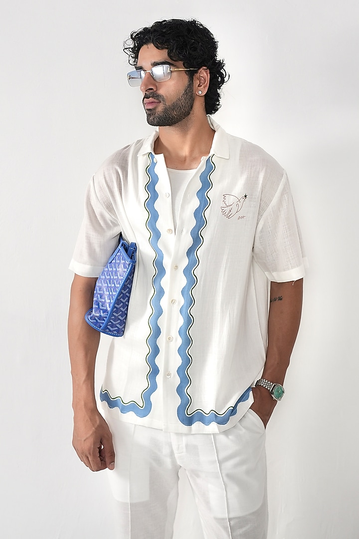 White Linen Tencel Summer Shirt by Raw & Rustic by Niti Bothra Men at Pernia's Pop Up Shop
