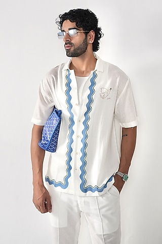 White Linen Tencel Shirt by Raw & Rustic by Niti Bothra Men