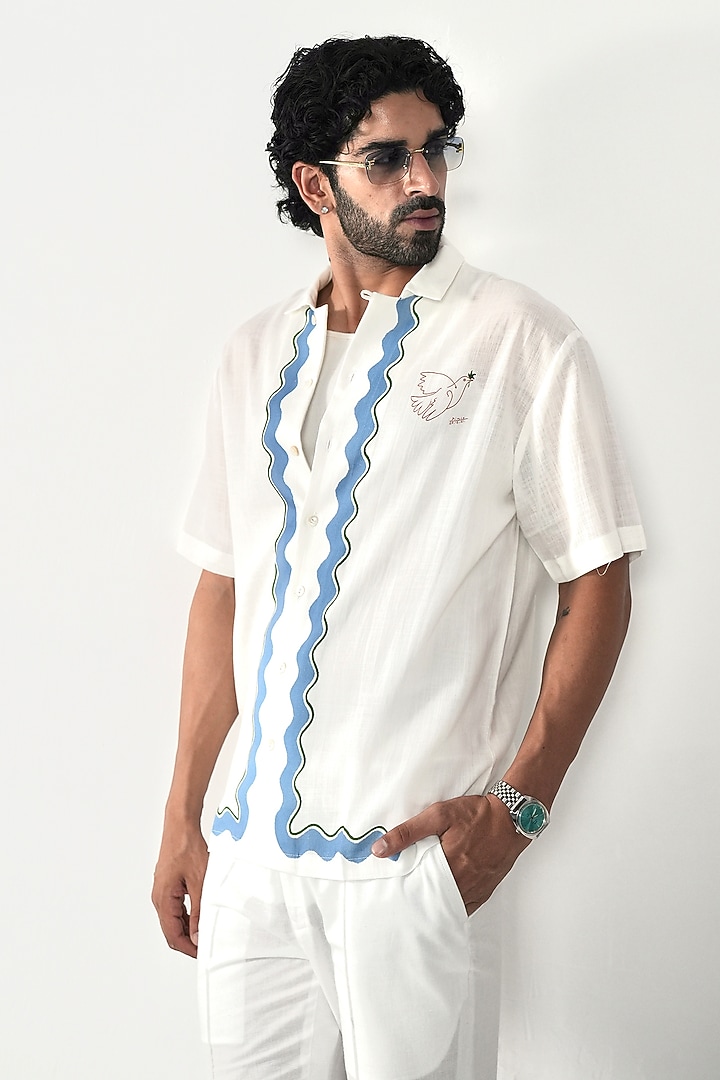 White Linen Tencel Summer Shirt by Raw & Rustic by Niti Bothra Men at Pernia's Pop Up Shop