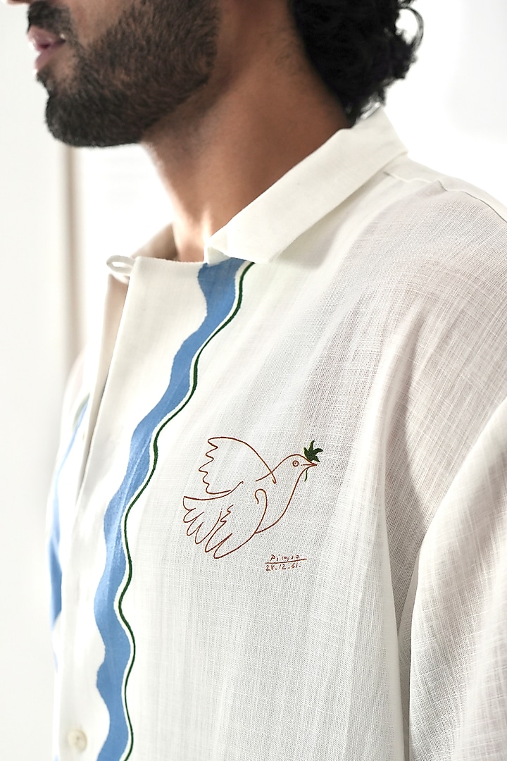 White Linen Tencel Summer Shirt by Raw & Rustic by Niti Bothra Men at Pernia's Pop Up Shop