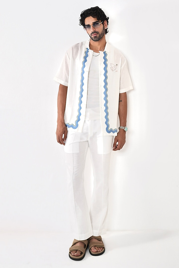 White Linen Tencel Summer Shirt by Raw & Rustic by Niti Bothra Men at Pernia's Pop Up Shop