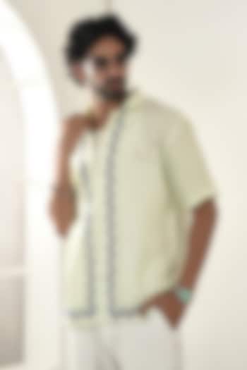Green Linen Tencel Summer Shirt by Raw & Rustic by Niti Bothra Men at Pernia's Pop Up Shop