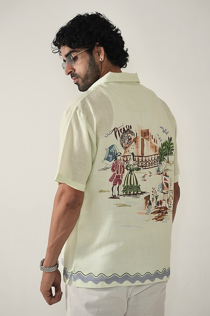 Green Linen Tencel Summer Shirt by Raw & Rustic by Niti Bothra Men at Pernia's Pop Up Shop