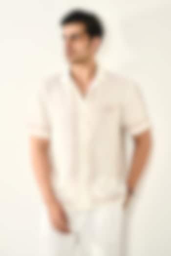 White Linen Tencel Printed Summer Shirt by Raw & Rustic by Niti Bothra Men at Pernia's Pop Up Shop
