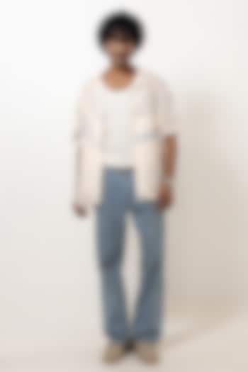 Ivory Linen Tencel Bandhani Summer Shirt by Raw & Rustic by Niti Bothra Men at Pernia's Pop Up Shop