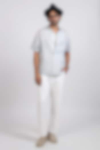 Light Blue Linen Tencel Bandhani Summer Shirt by Raw & Rustic by Niti Bothra Men at Pernia's Pop Up Shop