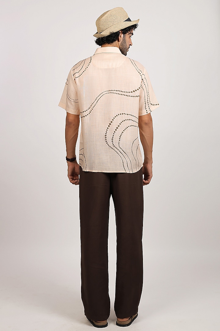 Beige Linen Tencel Bandhani Summer Shirt by Raw & Rustic by Niti Bothra Men at Pernia's Pop Up Shop