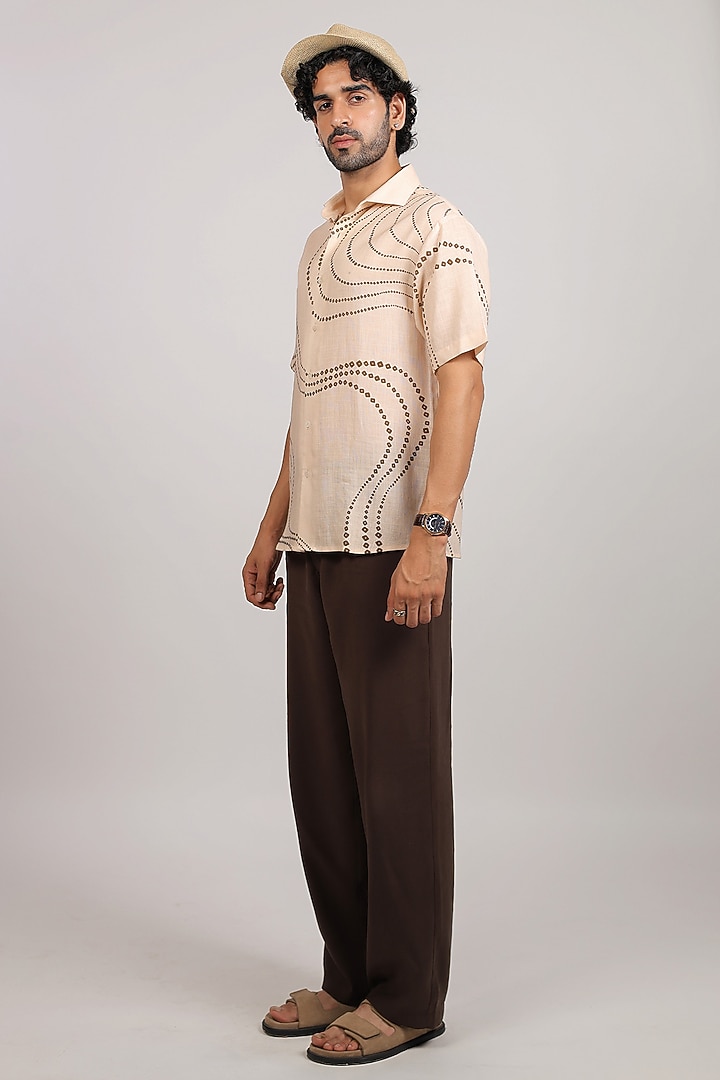 Beige Linen Tencel Bandhani Summer Shirt by Raw & Rustic by Niti Bothra Men at Pernia's Pop Up Shop