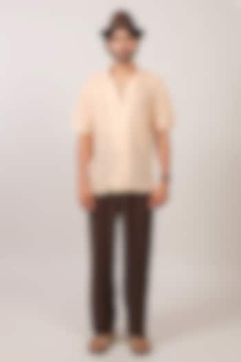 Beige Linen Tencel Bandhani Summer Shirt by Raw & Rustic by Niti Bothra Men at Pernia's Pop Up Shop