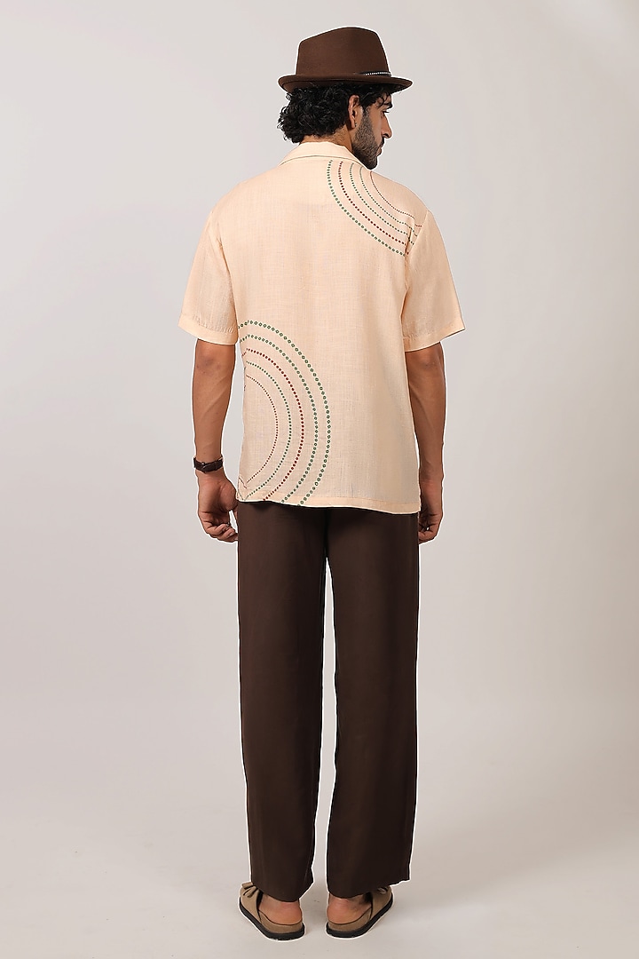Beige Linen Tencel Bandhani Summer Shirt by Raw & Rustic by Niti Bothra Men at Pernia's Pop Up Shop