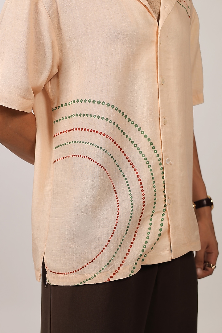 Beige Linen Tencel Bandhani Summer Shirt by Raw & Rustic by Niti Bothra Men at Pernia's Pop Up Shop