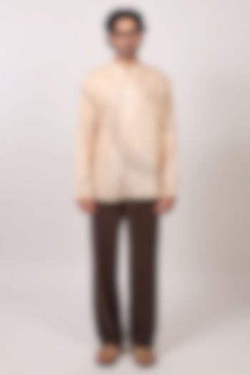 Beige Linen Tencel Bandhani Kurta Shirt by Raw & Rustic by Niti Bothra Men at Pernia's Pop Up Shop