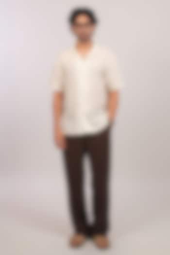Ivory Linen Tencel Bandhani Summer Shirt by Raw & Rustic by Niti Bothra Men at Pernia's Pop Up Shop