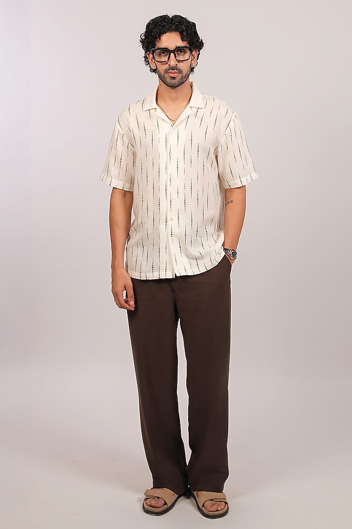 Ivory Linen Tencel Bandhani Summer Shirt by Raw & Rustic by Niti Bothra Men at Pernia's Pop Up Shop