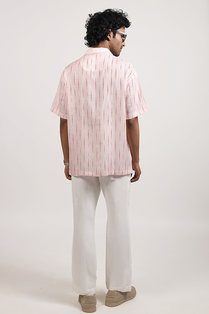 Pink Linen Tencel Bandhani Summer Shirt by Raw & Rustic by Niti Bothra Men at Pernia's Pop Up Shop