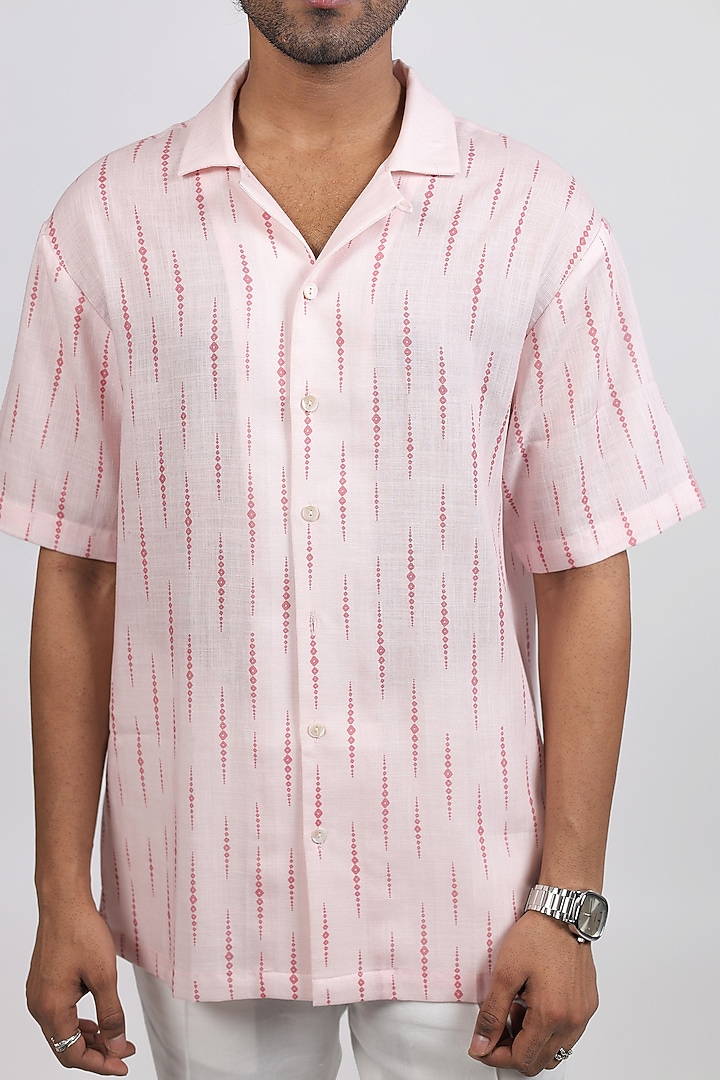 Pink Linen Tencel Bandhani Summer Shirt by Raw & Rustic by Niti Bothra Men at Pernia's Pop Up Shop