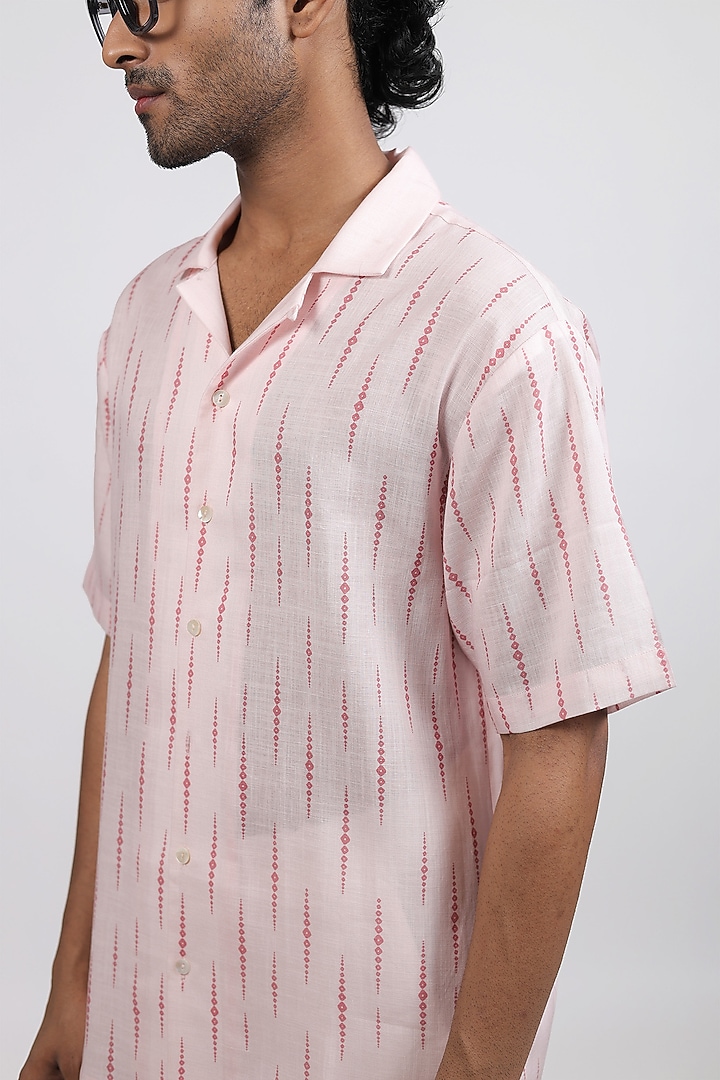 Pink Linen Tencel Bandhani Summer Shirt by Raw & Rustic by Niti Bothra Men at Pernia's Pop Up Shop