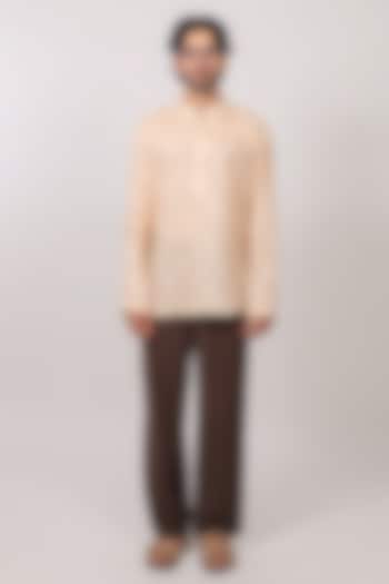 Beige Linen Tencel Bandhani Summer Shirt by Raw & Rustic by Niti Bothra Men at Pernia's Pop Up Shop