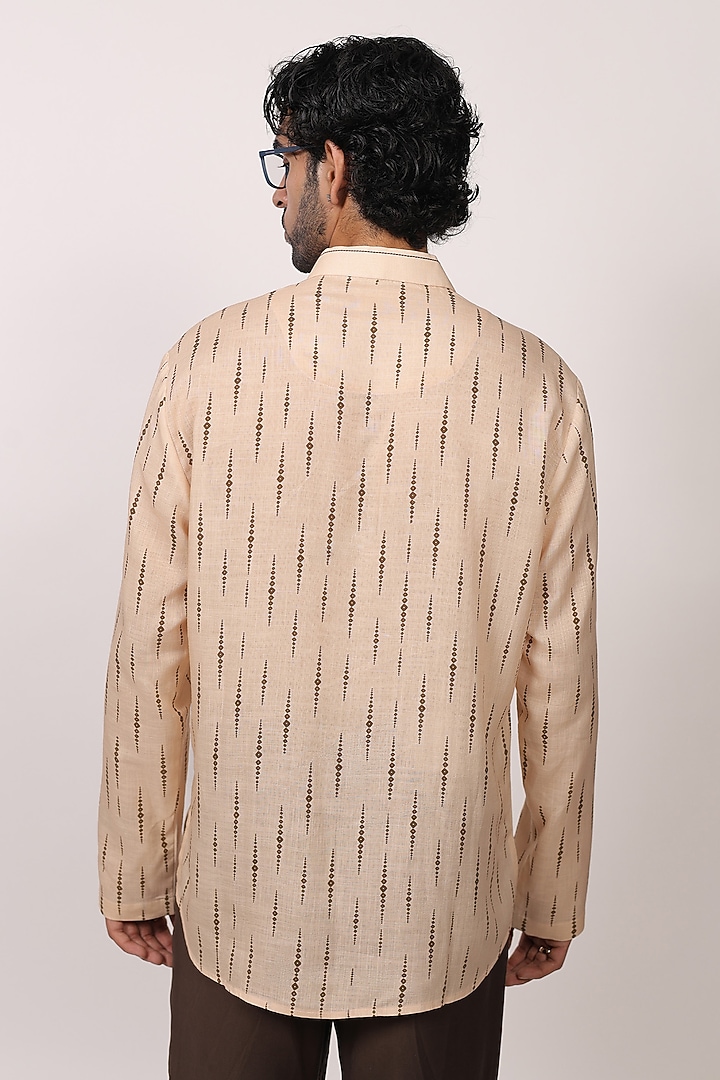 Beige Linen Tencel Bandhani Summer Shirt by Raw & Rustic by Niti Bothra Men at Pernia's Pop Up Shop