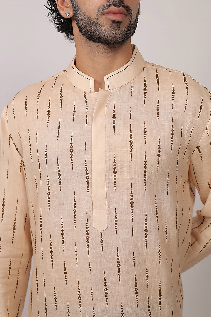 Beige Linen Tencel Bandhani Summer Shirt by Raw & Rustic by Niti Bothra Men at Pernia's Pop Up Shop