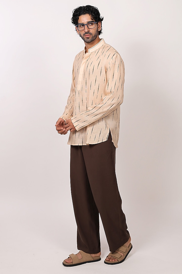Beige Linen Tencel Bandhani Summer Shirt by Raw & Rustic by Niti Bothra Men at Pernia's Pop Up Shop