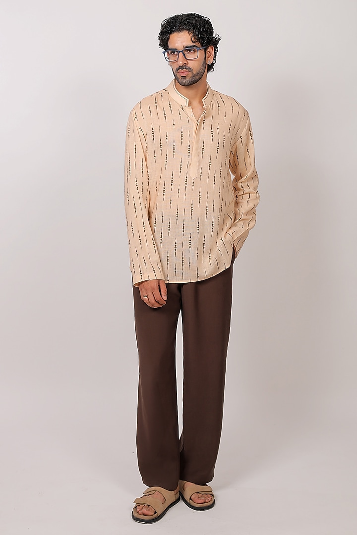 Beige Linen Tencel Bandhani Summer Shirt by Raw & Rustic by Niti Bothra Men at Pernia's Pop Up Shop