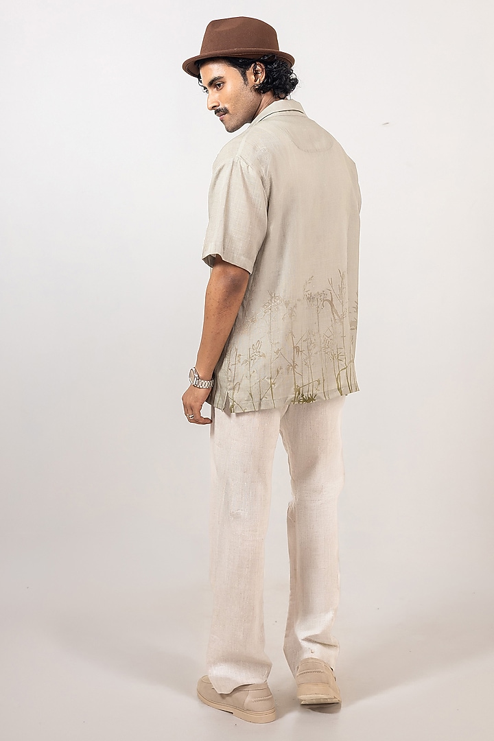 Grey Linen Tencel Eco Printed Handcrafted Summer Shirt by Raw & Rustic by Niti Bothra Men at Pernia's Pop Up Shop