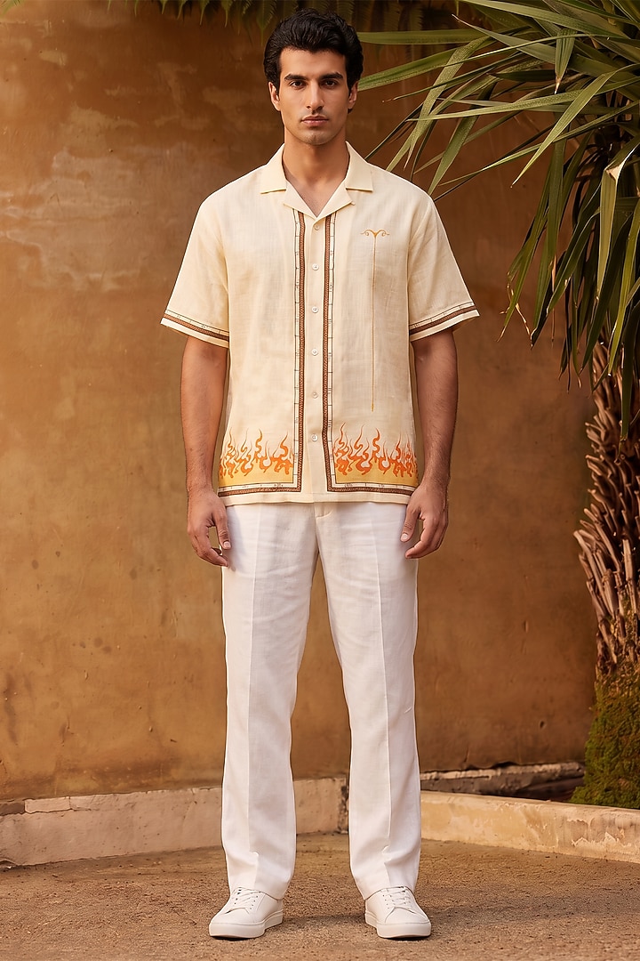 Yellow Linen Tencel Aries Summer Shirt by Raw & Rustic by Niti Bothra Men at Pernia's Pop Up Shop