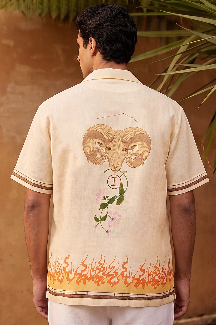 Yellow Linen Tencel Aries Summer Shirt by Raw & Rustic by Niti Bothra Men at Pernia's Pop Up Shop