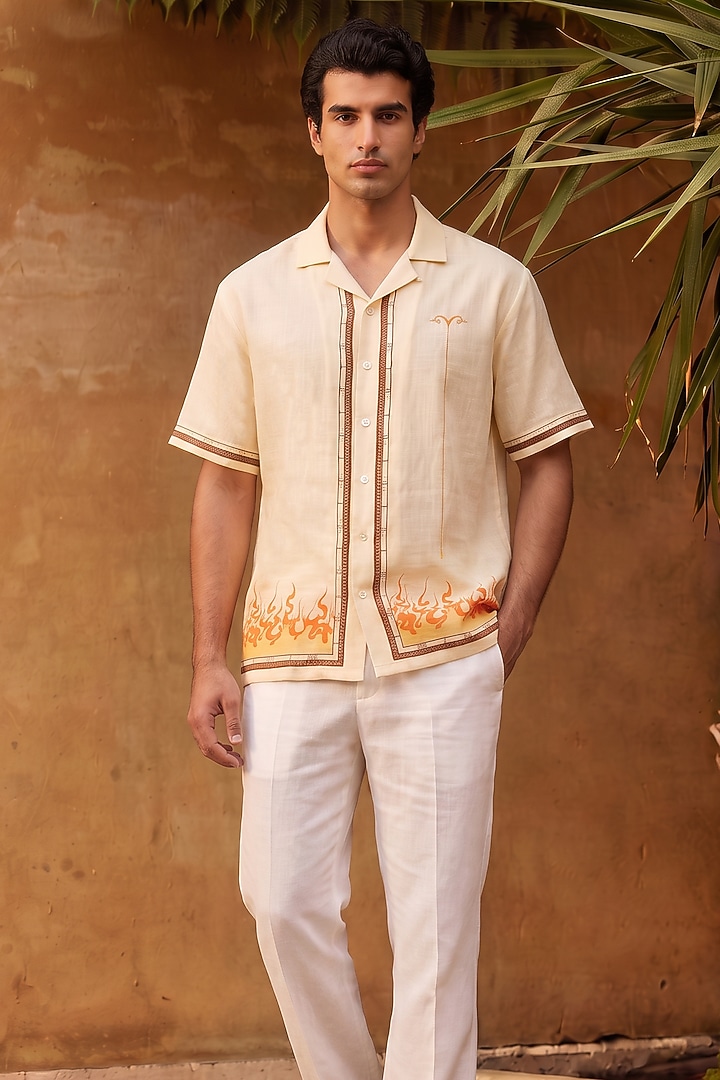 Yellow Linen Tencel Aries Summer Shirt by Raw & Rustic by Niti Bothra Men at Pernia's Pop Up Shop